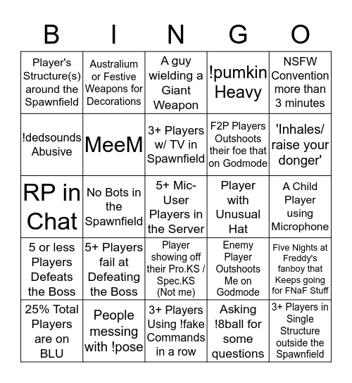 TF2SANDBOX Bingo Card