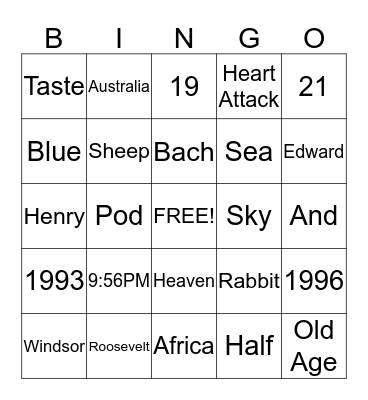 Trivia Bingo Card
