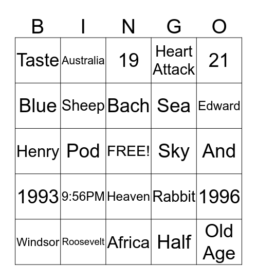 Trivia Bingo Card
