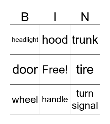 Car PArts  Bingo Card