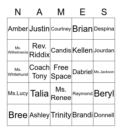 Mount Zion Bingo  Bingo Card