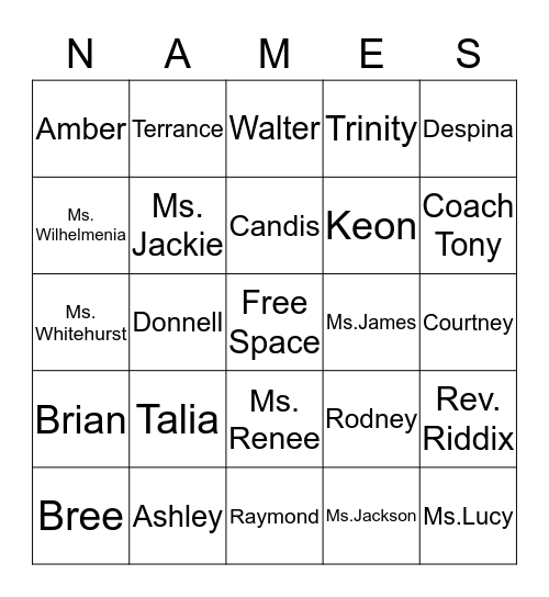 Mount Zion Bingo  Bingo Card