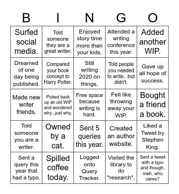 #WritingCommunity Bingo! Bingo Card