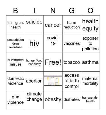 Public Health bingo Card