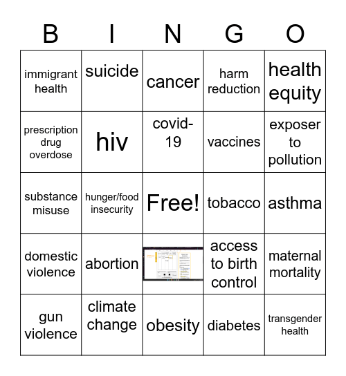 Public Health bingo Card