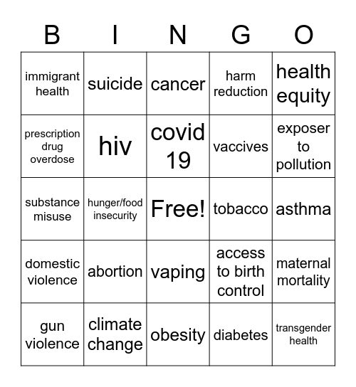 Public heatl bingo Card