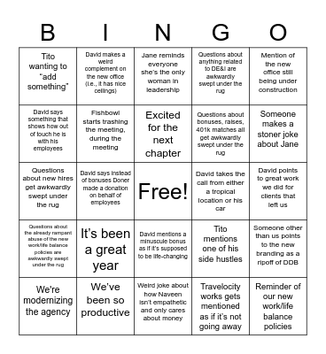 End of the year Agency Meeting Bingo Card