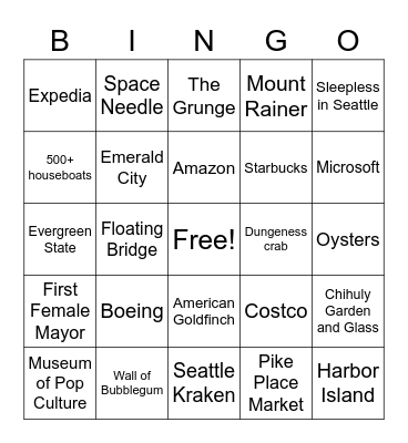 Seattle Notables Bingo Card