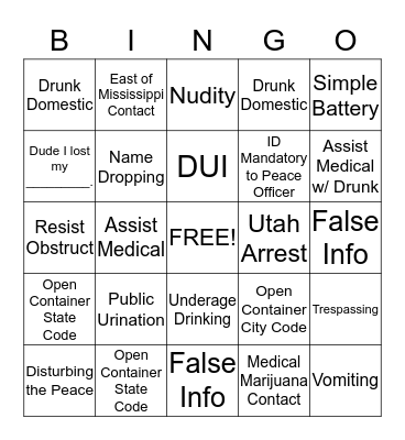 Beer Fest Bingo Card