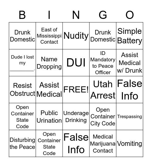 Beer Fest Bingo Card