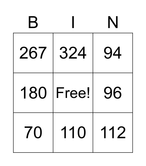 2 x 1 Multiplication Bingo Card
