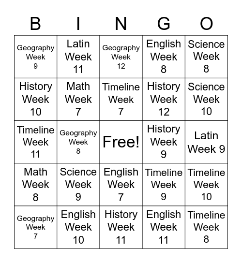 Memory Work Review Weeks 7-12 Bingo Card