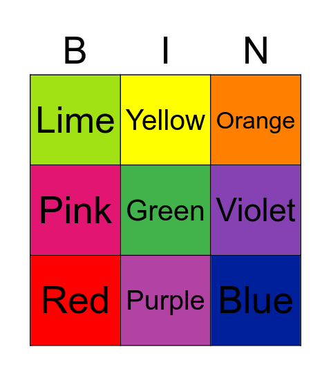 Colors Bingo Card