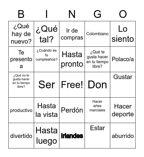 Daniel Bingo Card