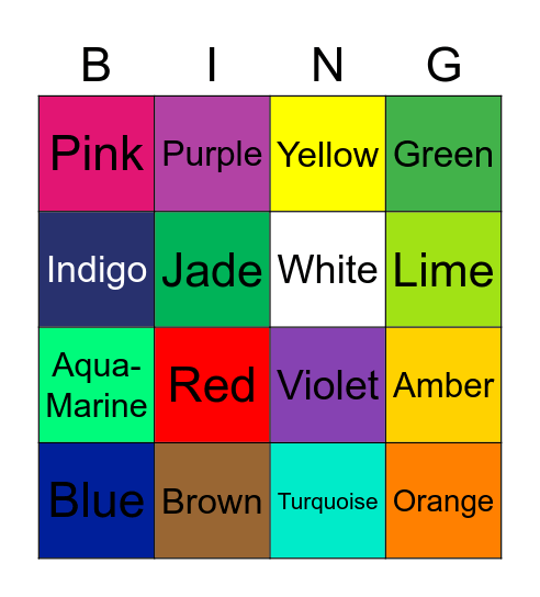 Colors Bingo Card