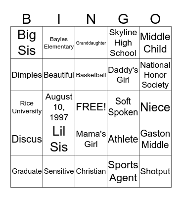 DHERYL'S BINGO Card