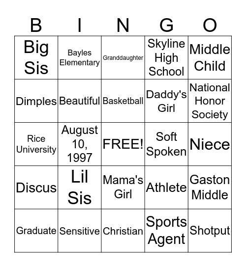 DHERYL'S BINGO Card
