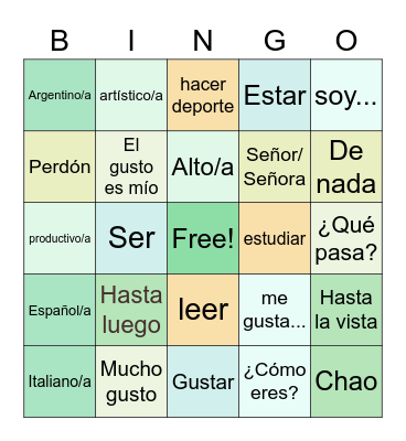 Spanish Bingo Card
