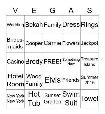 Camie and Bekah's Chantastic Wedding Shower!!! Bingo Card