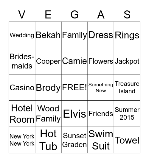 Camie and Bekah's Chantastic Wedding Shower!!! Bingo Card