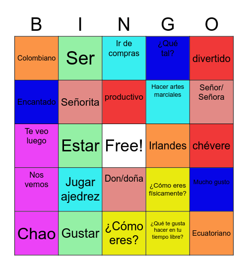 Sebastian Bingo Card