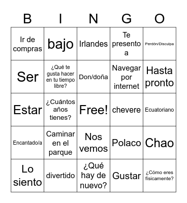 Me Llamo Rory Smith Bingo Card