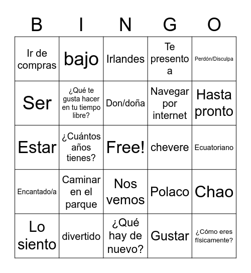 Me Llamo Rory Smith Bingo Card