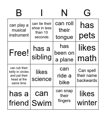 Find a Friend Bingo Card