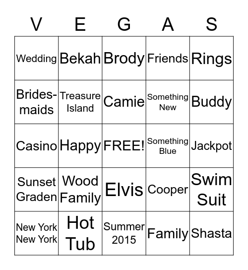 Camie and Bekah's Chantastic Wedding Shower!!! Bingo Card