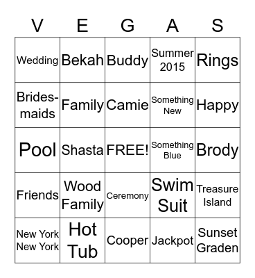 Camie and Bekah's Chantastic Wedding Shower!!! Bingo Card