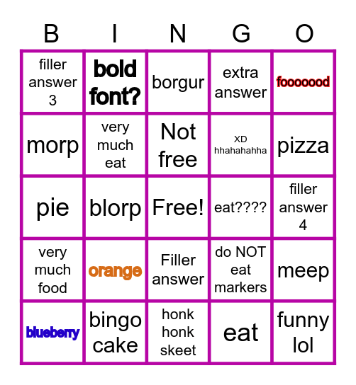 eat Bingo Card
