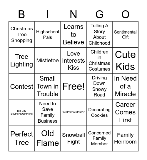 Xmas Movie Bingo Card