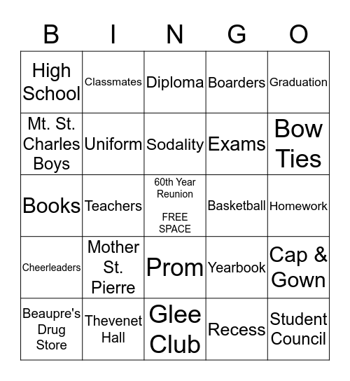 St. Clare High School  Bingo Card