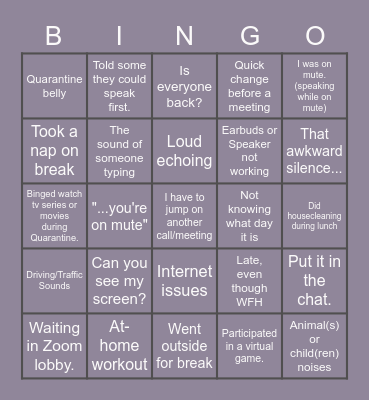 VIRTUAL WFH Bingo Card