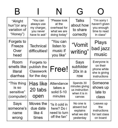 Weber Bingo Card