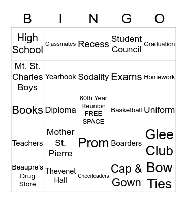St. Clare High School Bingo Card