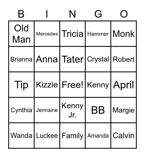 Family Bingo Card