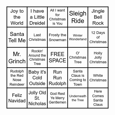 Holiday Song BINGO Card