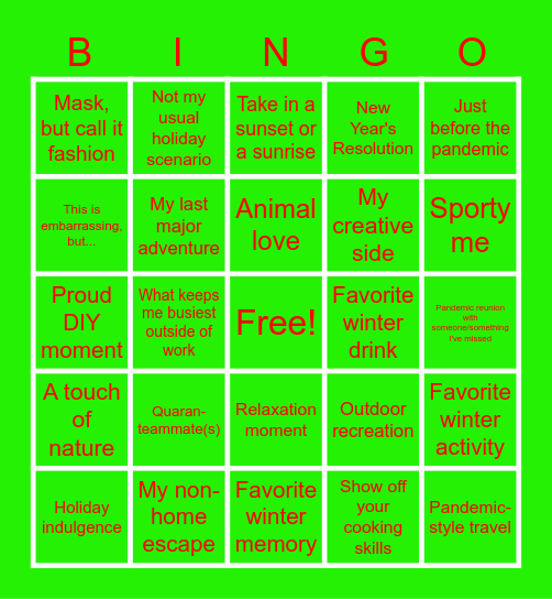 FB Creators Holiday Bingo! Bingo Card