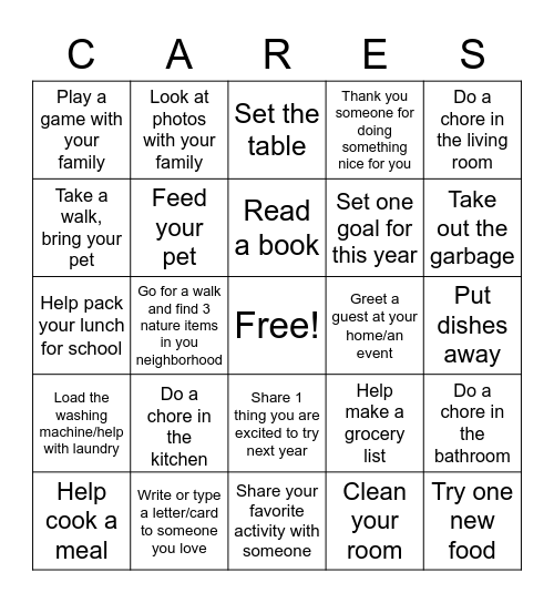 Miss Emily's Winter Break Challenge Bingo Card