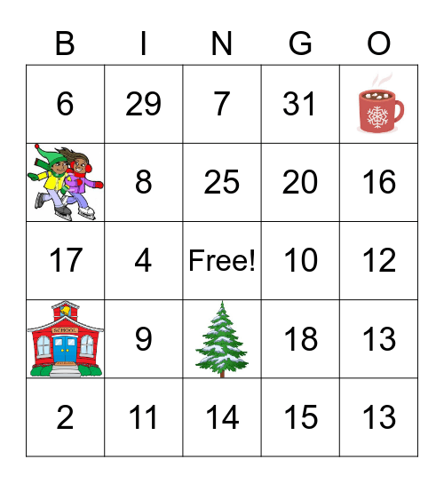 Winter Math Bingo! Bingo Card