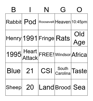Trivia Bingo Card