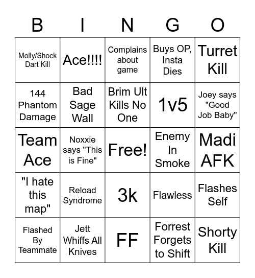 Valorant Bingo Bongo Bingo Card