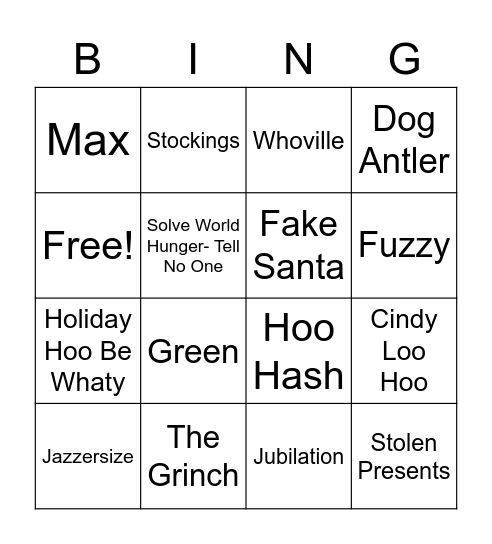 Grinch-y Bingo Card