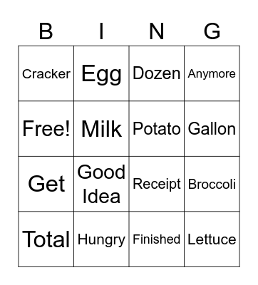 Vocabulary Week 11 Bingo Card