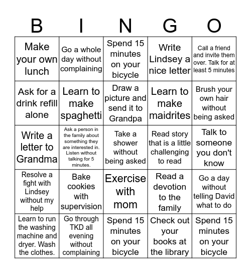 Bravery Bingo Week 1 Bingo Card