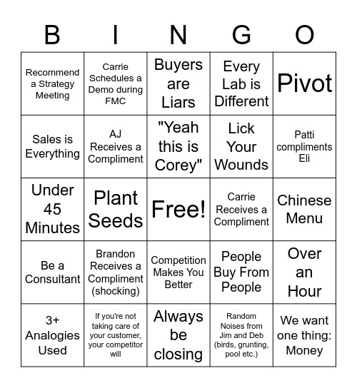 Friday Morning Club Bingo Card