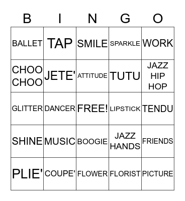 DANCEXCEL DANCE RECITAL 2015 Bingo Card