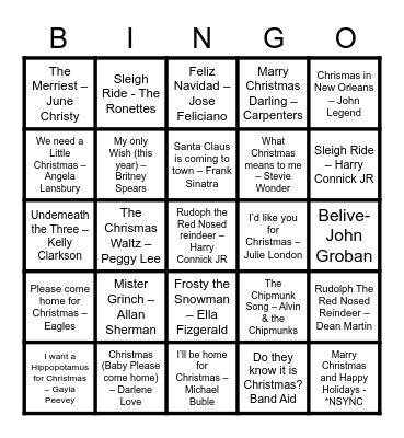 Christmas Disco Bingo Card