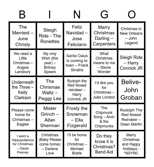 Christmas Disco Bingo Card